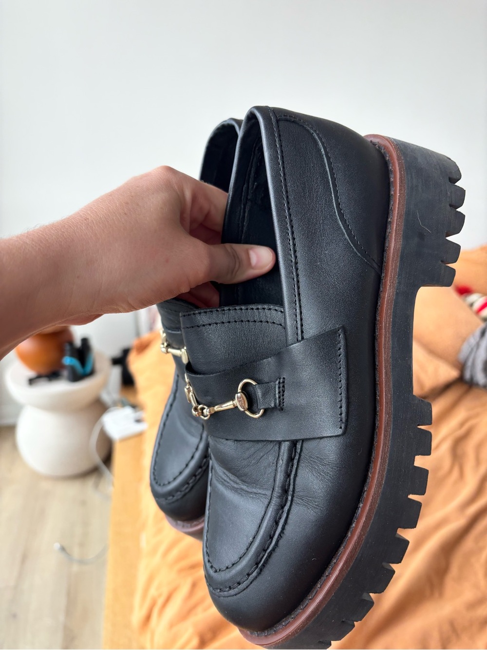 Women’s Black Leather Lug-sole Bit Loafers - Picture 5 of 7